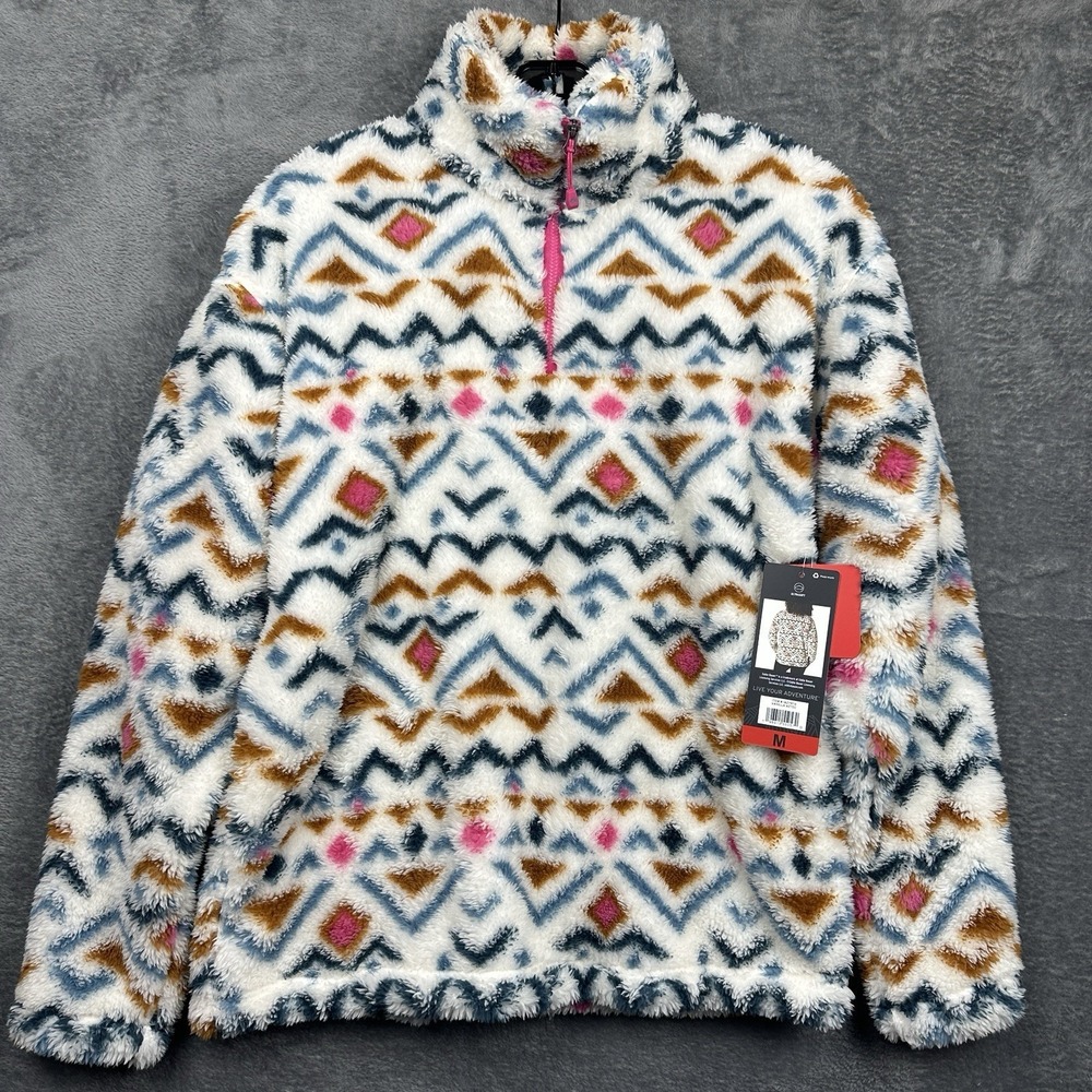 Eddie Bauer Aztec Sherpa Fleece Women's Medium 1/4 Zip Jacket Southwestern NWT - Picture 2 of 13